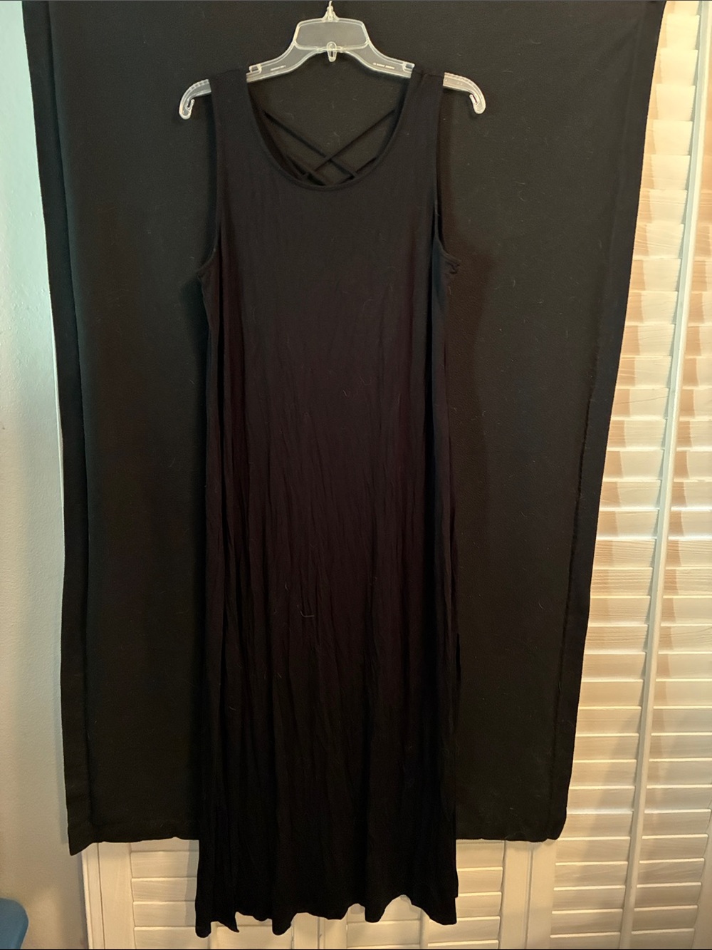 Nina Leonard Black Sleeveless Midi Dress with Crisscross Straps